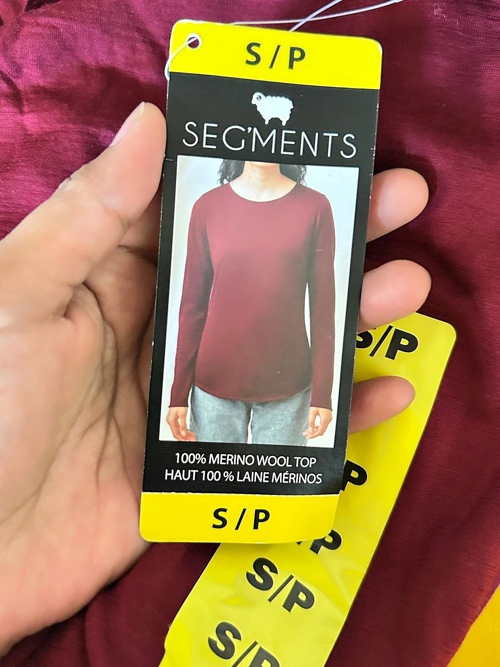 Seg'ments Women's Essential Merino Wool Long Sleeve T-Shirt Burgundy Small NWT